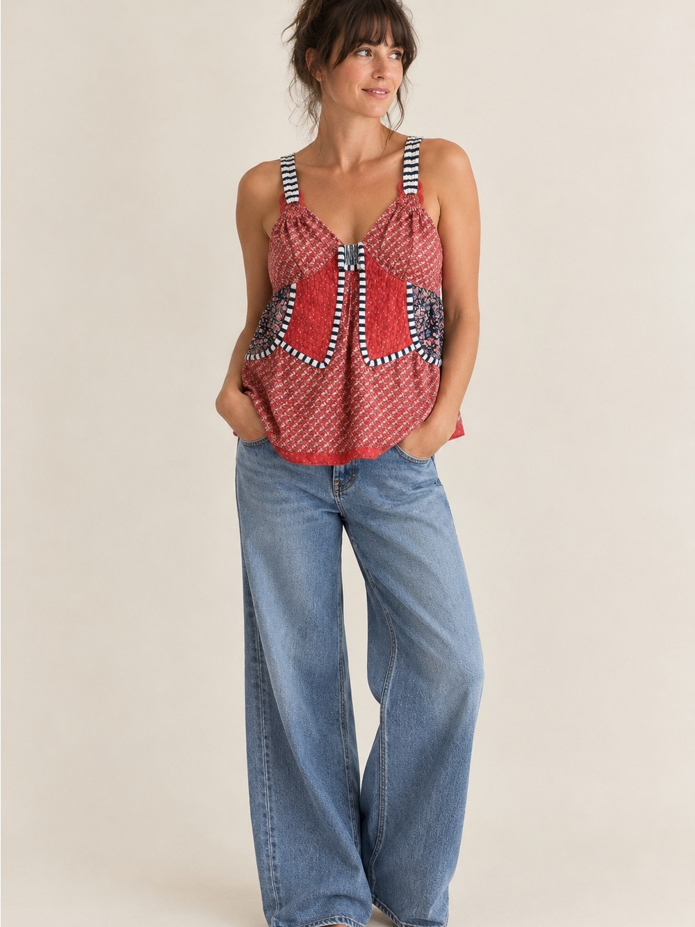 Marc Jacobs Red Patchwork Camisole with Striped Trim - Picture 2 of 9